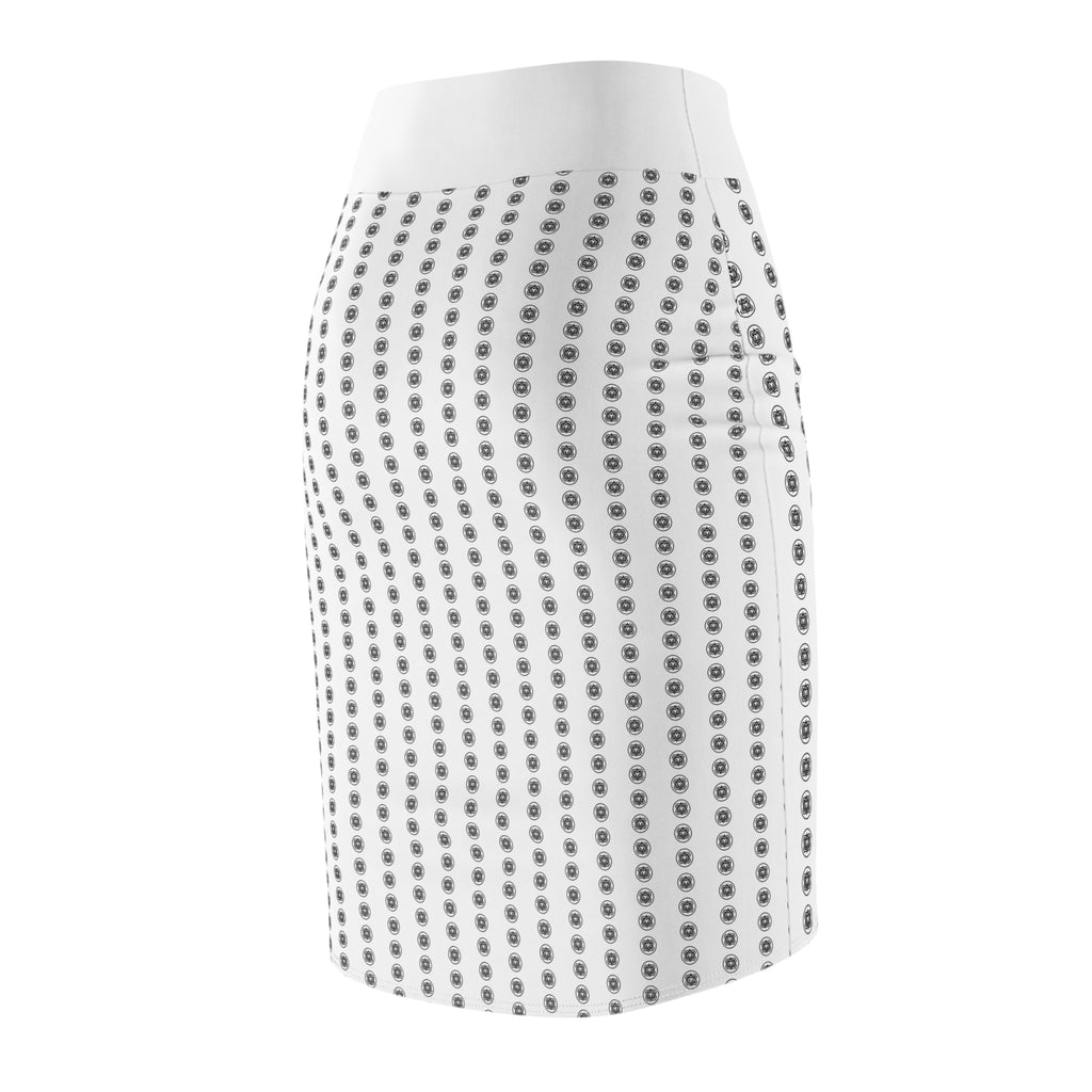 White Pencil Skirt with Minimal Geometric Dot Pattern — Women's AOP