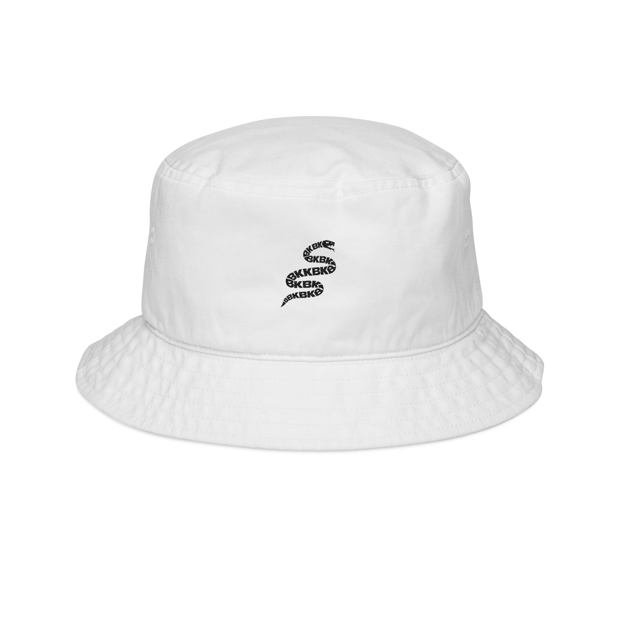 Embroidered Snake Bucket Hat — Minimal Black Serpent Accent