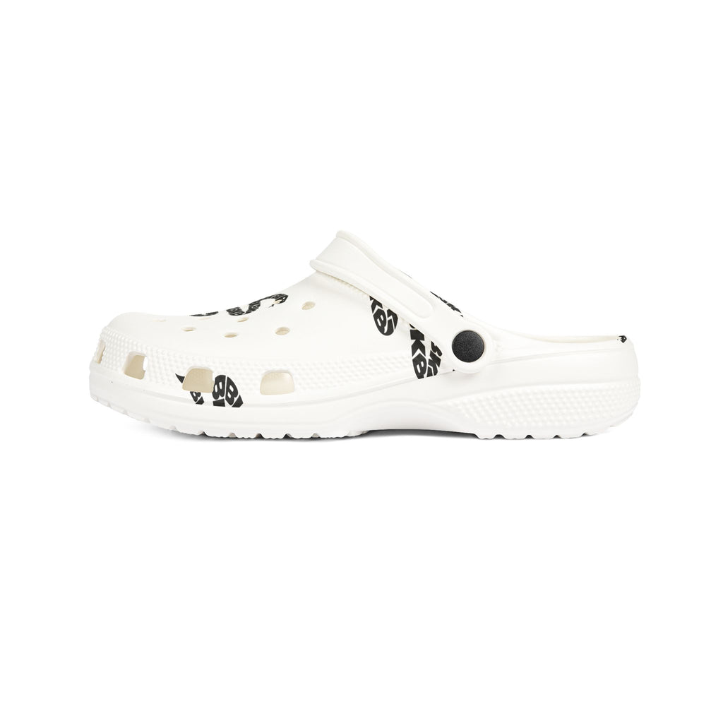 White EVA Foam Clogs with Black Snake Graphic – Lightweight Slip-On Garden Shoes