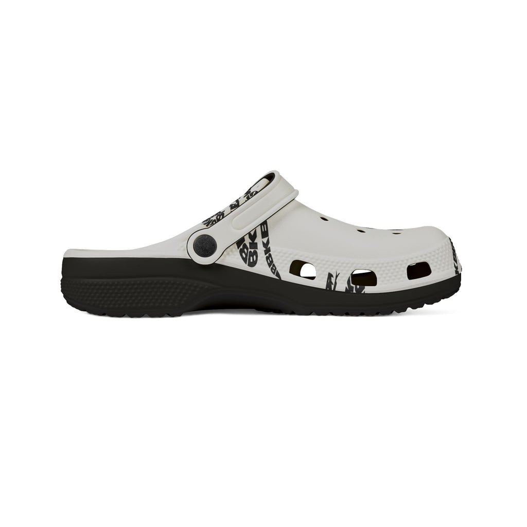 White EVA Foam Clogs with Black Snake Graphic – Lightweight Slip-On Garden Shoes