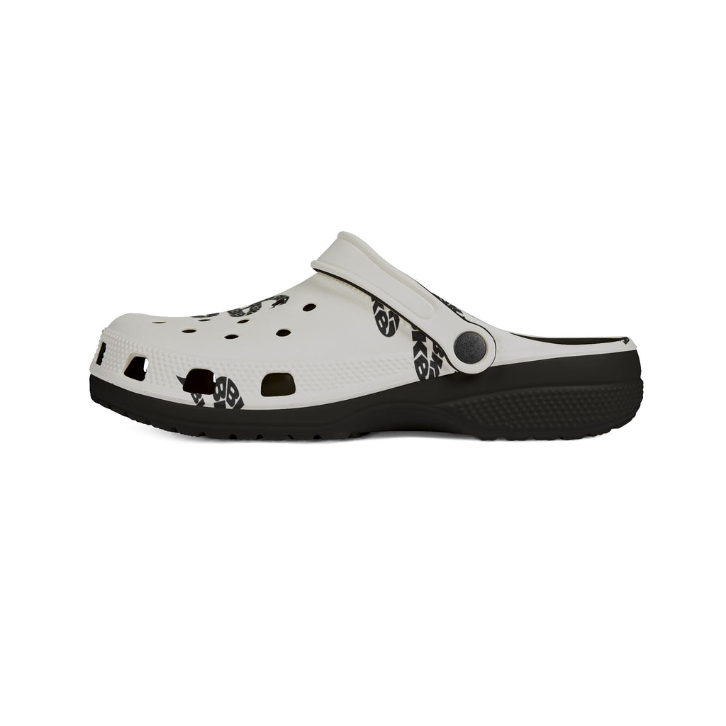 White EVA Foam Clogs with Black Snake Graphic – Lightweight Slip-On Garden Shoes
