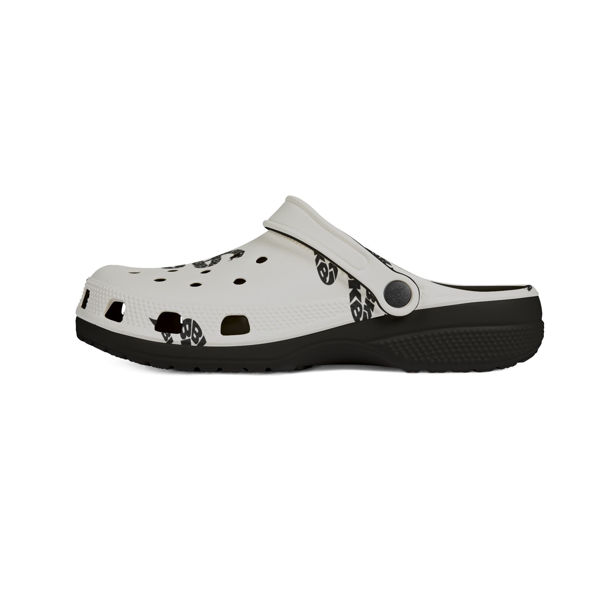 White EVA Foam Clogs with Black Snake Graphic – Lightweight Slip-On Garden Shoes
