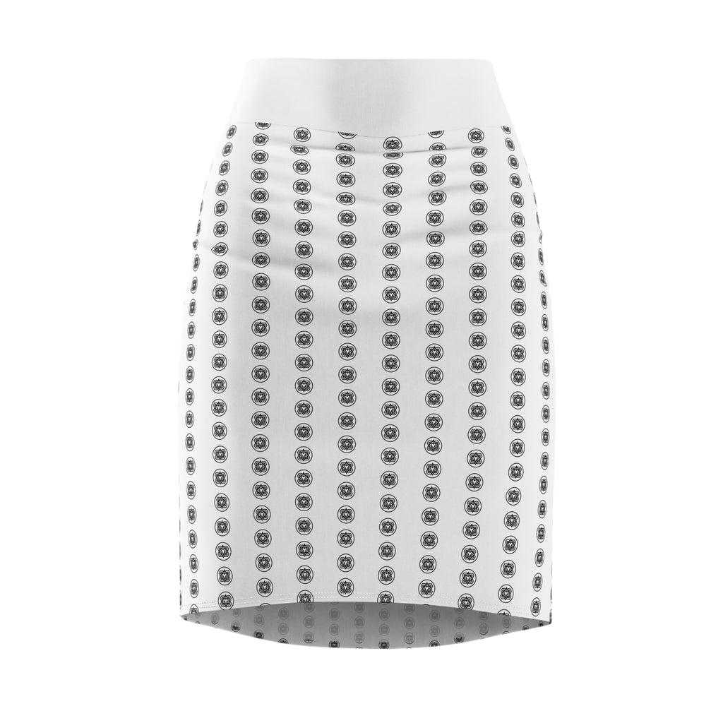 White Pencil Skirt with Minimal Geometric Dot Pattern — Women's AOP