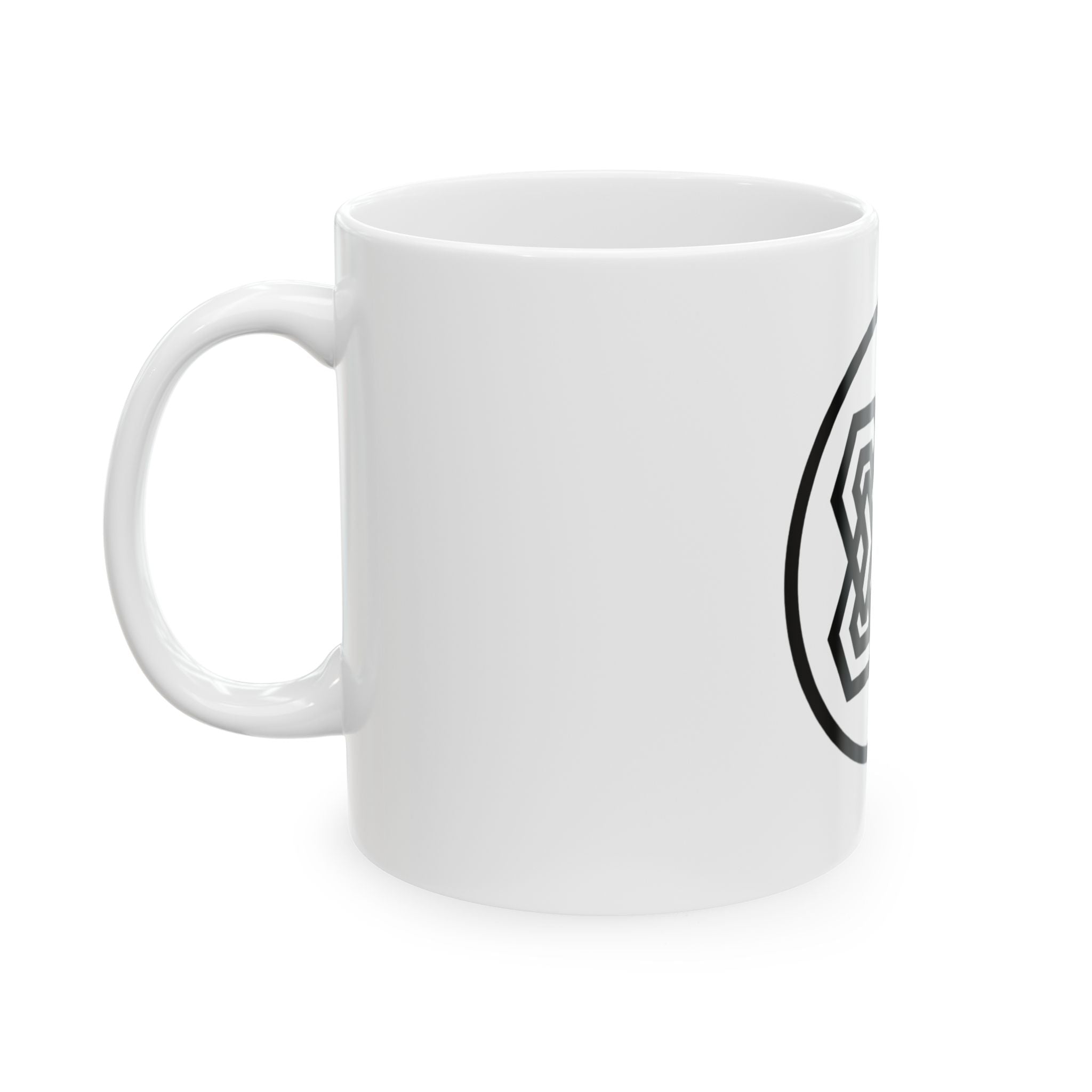 Geometric Celtic Fox Ceramic Mug — Minimal Black Knotwork 11oz/15oz
