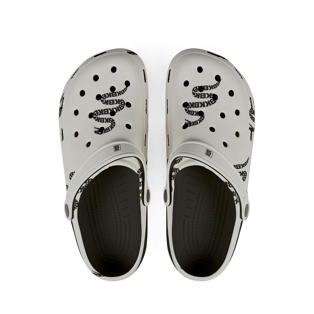 White EVA Foam Clogs with Black Snake Graphic – Lightweight Slip-On Garden Shoes