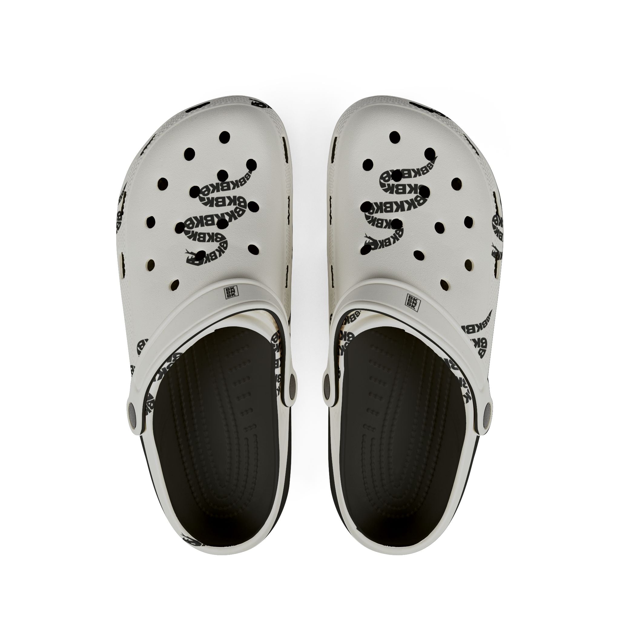 White EVA Foam Clogs with Black Snake Graphic – Lightweight Slip-On Garden Shoes