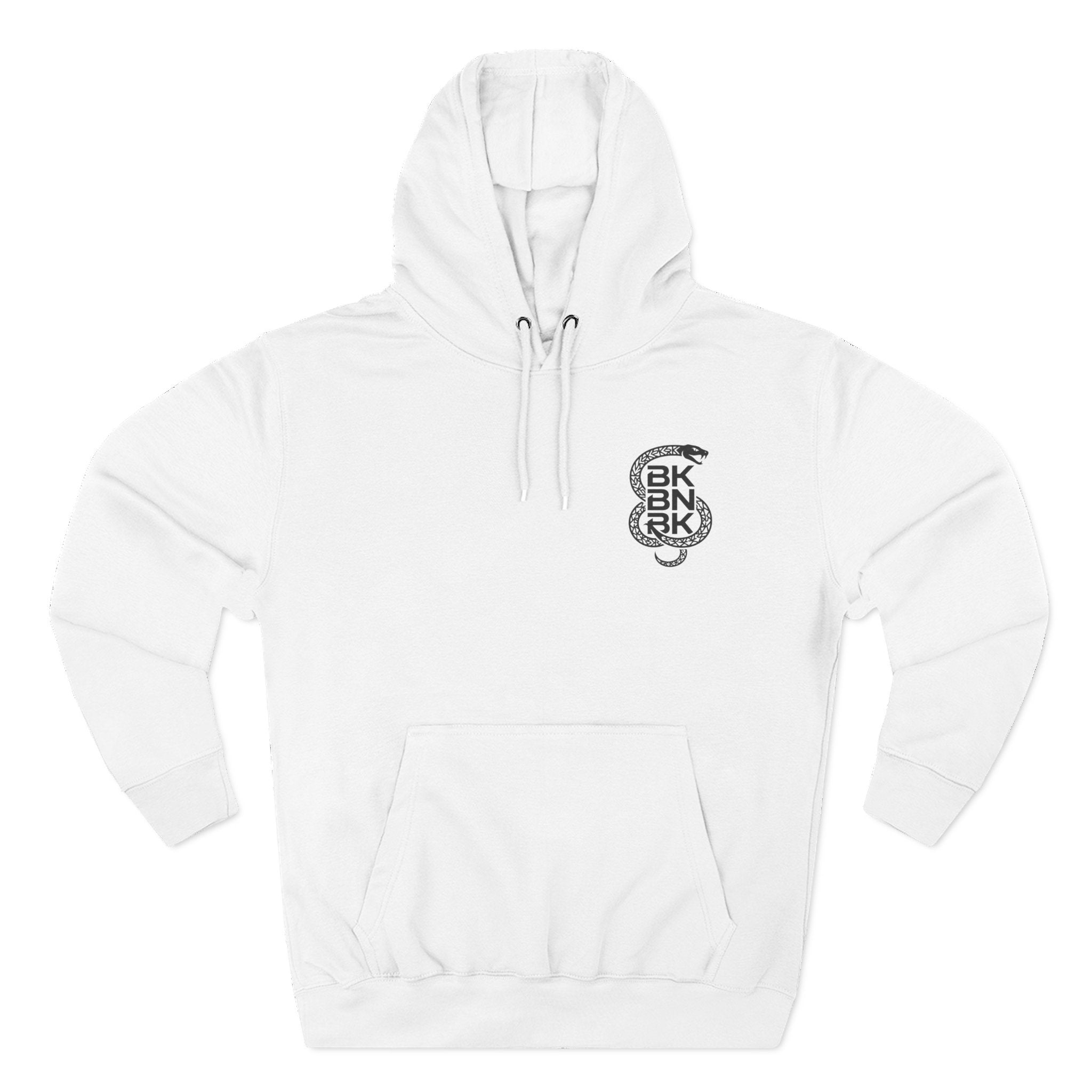 Minimalist BKBNBK Logo Hoodie — White Fleece Pullover