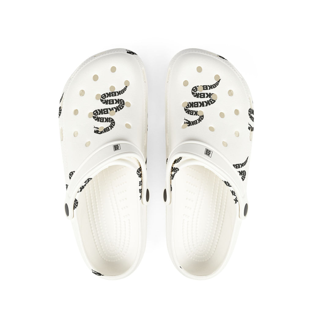 White EVA Foam Clogs with Black Snake Graphic – Lightweight Slip-On Garden Shoes