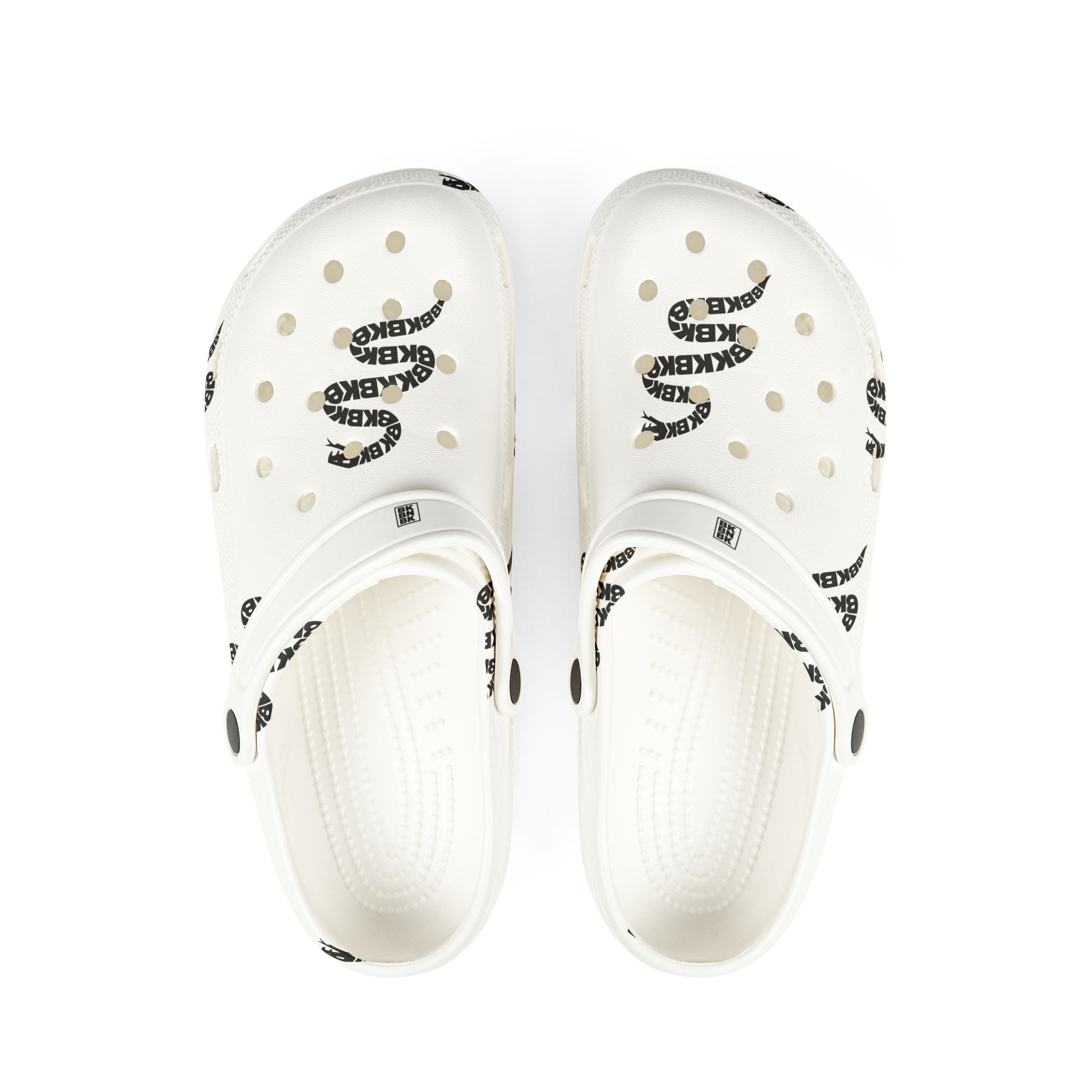 White EVA Foam Clogs with Black Snake Graphic – Lightweight Slip-On Garden Shoes