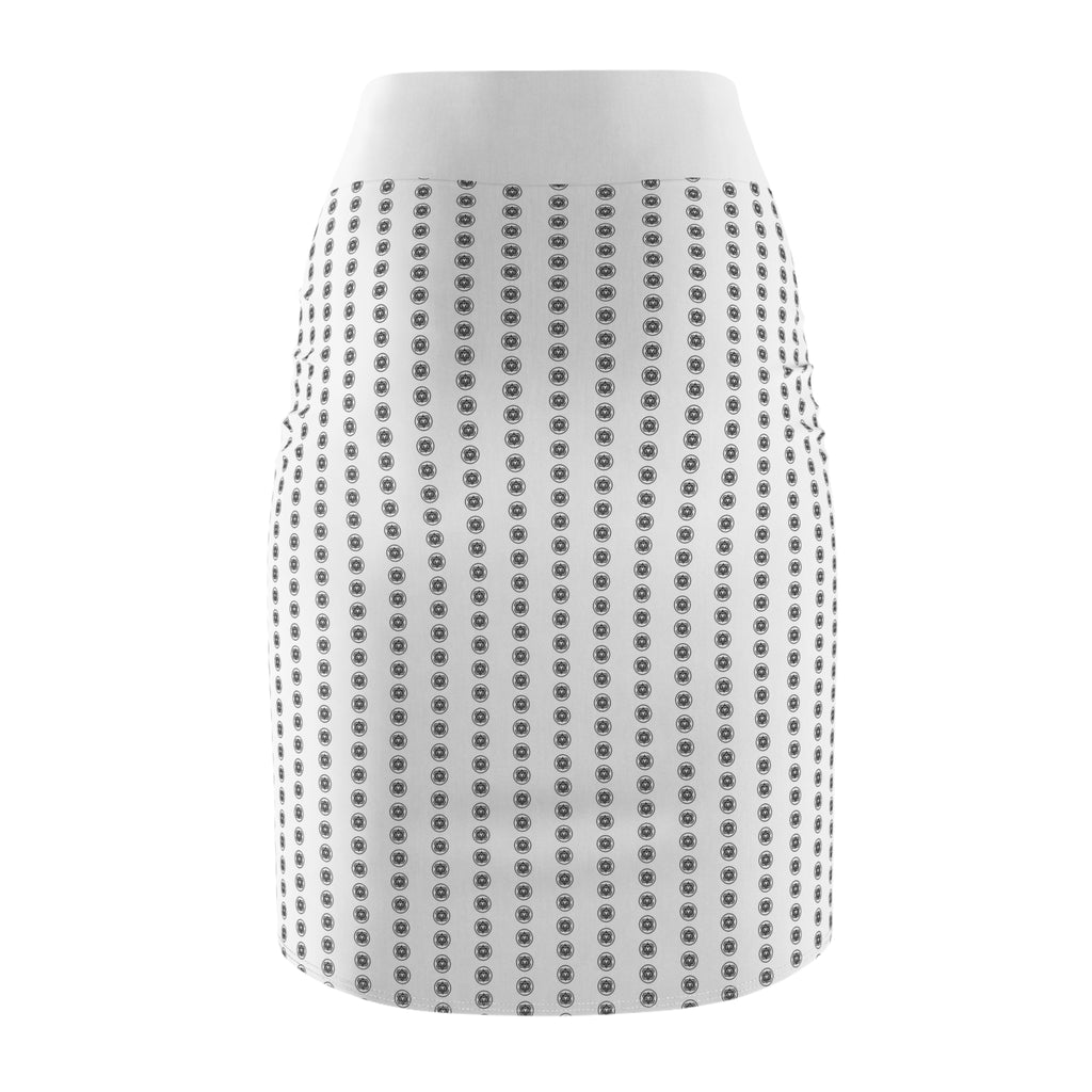 White Pencil Skirt with Minimal Geometric Dot Pattern — Women's AOP