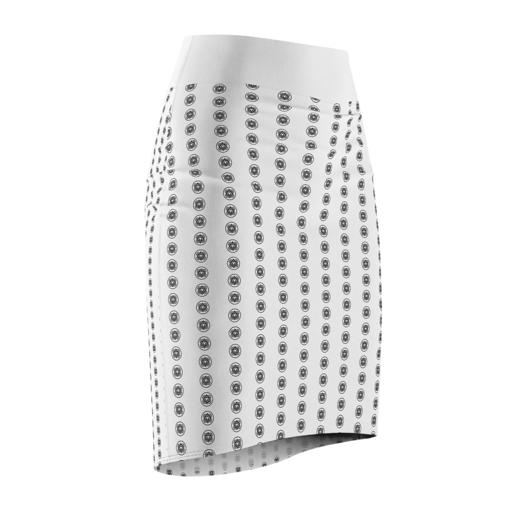 White Pencil Skirt with Minimal Geometric Dot Pattern — Women's AOP