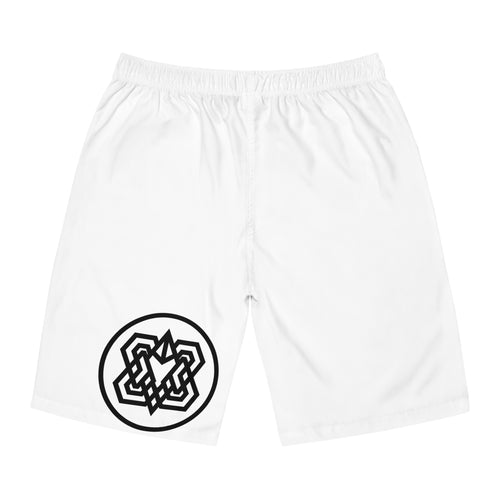 BKKB Pattern Men’s Board Shorts — Black Logo All-Over Print