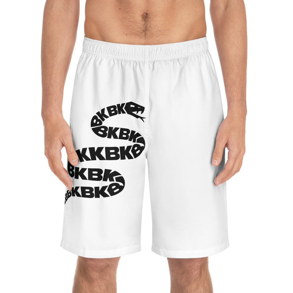 BKKB Pattern Men’s Board Shorts — Black Logo All-Over Print