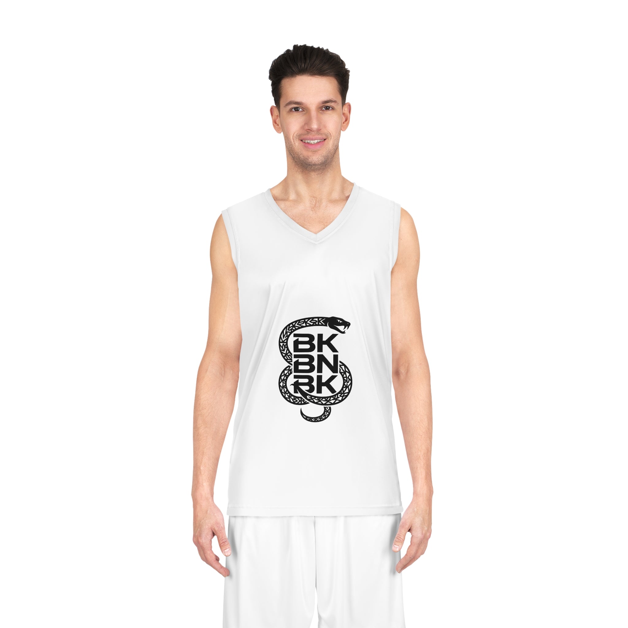 BKBNRK Snake Logo Basketball Jersey — White Performance Tank