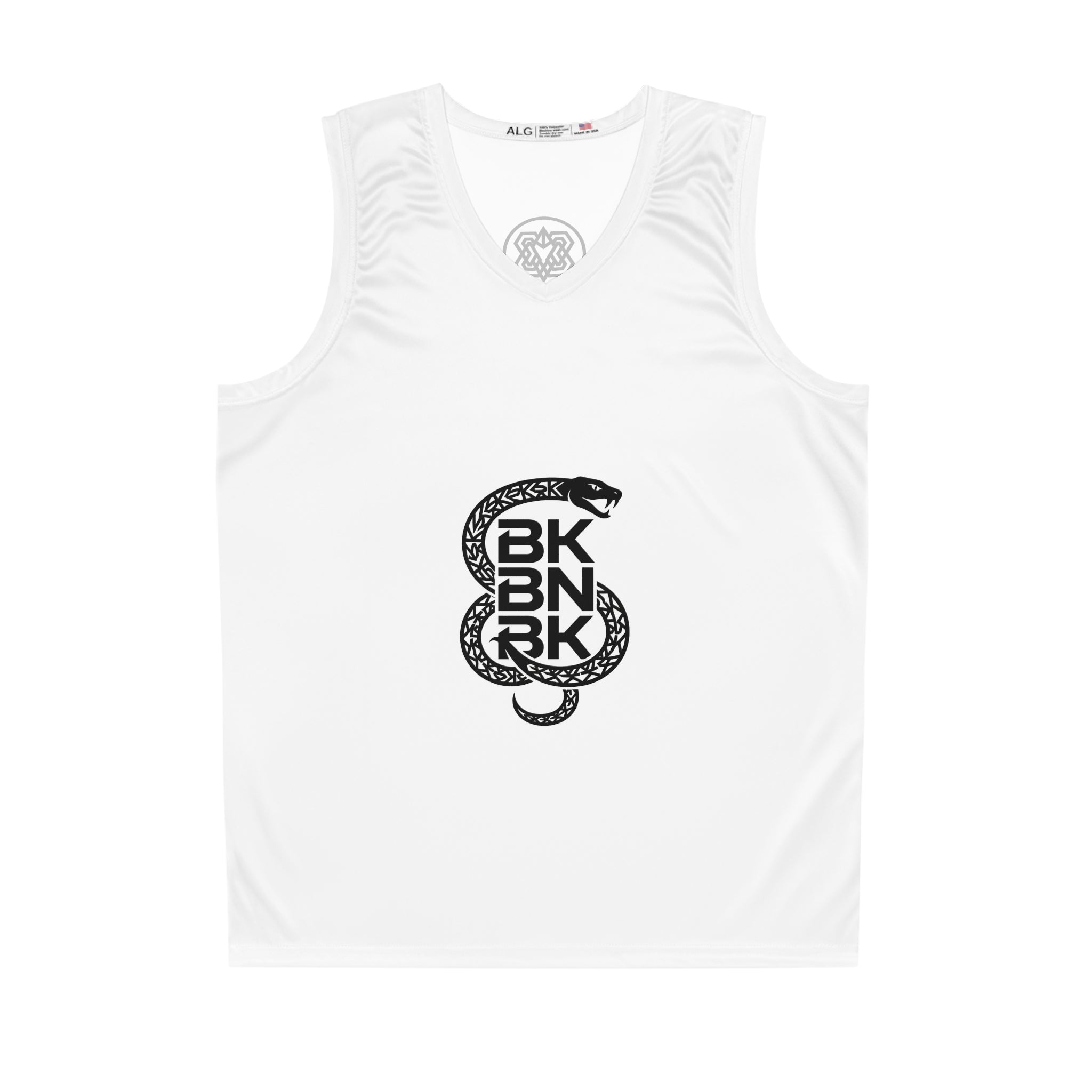 BKBNRK Snake Logo Basketball Jersey — White Performance Tank